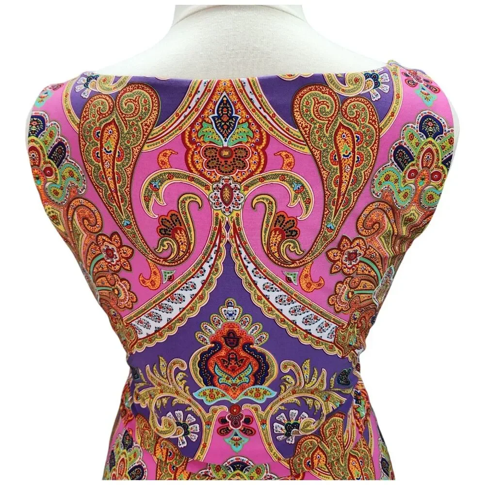 Lauren Ralph Lauren Dress Women’s Large Pink Purple Paisley Faux Wrap Stretch - Picture 5 of 16
